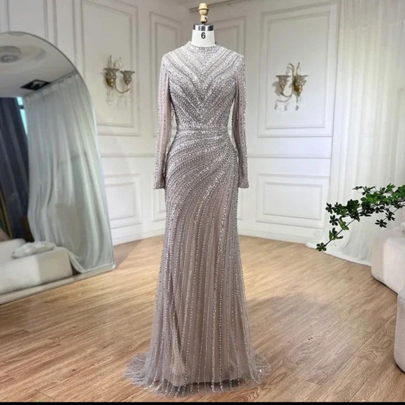 Dubai Arabia Muslim Modest Mermaid Long Cape Luxury Evening Dresses Gowns - Picture 4 of 8